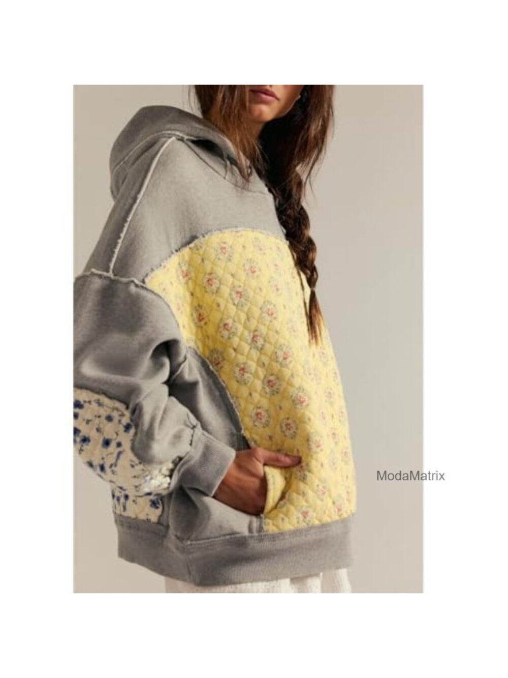 Oversized Patchwork Floral Hoodie, Y2K Vintage Sweatshirt, Preppy Fall Clothes - Picture 2 of 4